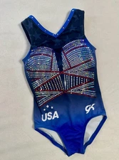GK ELITE gymnastics TEAM USA Replica LUMINOUS Olympic LEOTARD Sequin Bling CXS