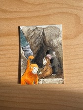  ACEO art card miniatura dipinto acquerello originale Punch baby monkey ikea