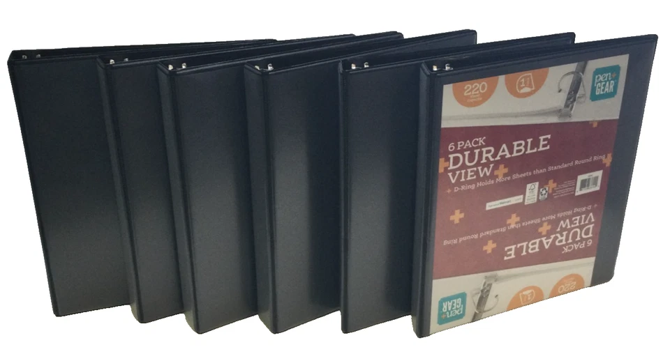 Pen + Gear 1" Durable View Binder, 220 Sheet Capacity, Black (6PK) - Image 1 of 1