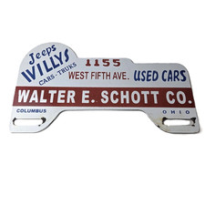 Vintage Willys Jeeps Sign Topper - Auto Used Gas Porcelain License Plate Topper