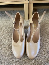 BLOCH Tap Shoes Heels T Strap Leather Sz 9.5 BEIGE TAN Excellent