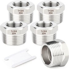5PCS 304 Stainless Steel New Reducer Hex Bushing, 1" NPT x 3/4" NPT Female, R...