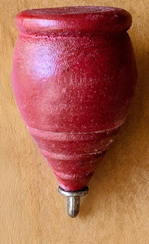 Antique RED WOODEN PAINTED COLLECTIBLE SPINNING TOP TOY
