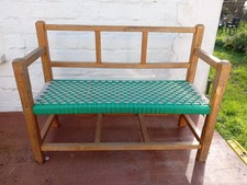 Vintage Wooden Frame Woven Top Green Possible Childs /Dolls BenchSeat 29.5 X 22