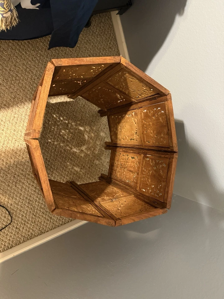 Italian Rosewood Marquetry Bar Tea Dessert Cart 2-Tier 8-Sided Trolley - Image 3 of 4