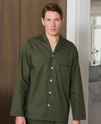Savile Row Company Herren Schlafanzug Khaki Baumwolle Paspel