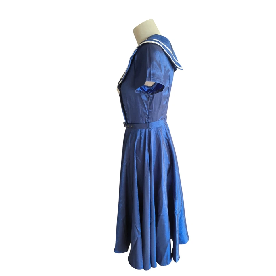 ChicStar Size 36/10 Sailor Swing Dress In Shimmery Blue With White Trim Collar - image 4 of 4