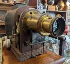 Very Rare Nice Original 1890s Victorian Brass & Wood Magic Lantern Projector