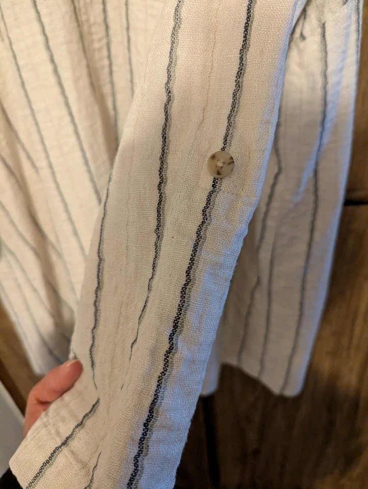 Chaqueta Blazer J. Jill Mezcla Lino Talla 2X, Frente Abierto Rayas, Pestaña Enrollable Foto 4 de 4