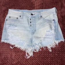 American Eagle Hi-Rise Festival Denim Shorts Womens 4 Light Wash Distressed Boho