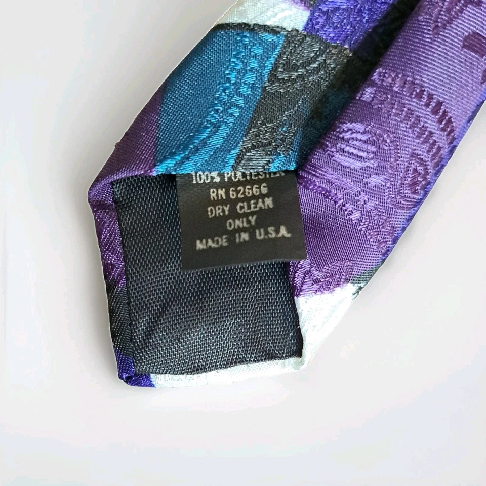 Florenz Hombre Próxima Corbata Púrpura, Negra, Crema, Verde Azulado Abstracto Moderno Hecho en EE. UU. Foto 2 de 4
