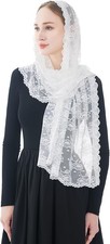 Wgior Catholic Chapel Veil   Floral Mantilla Head Covering for Church, White