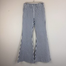 NWT Umgee Striped Stretch Cotton Blend Flare Leg Bellbottom Pants Blue White M