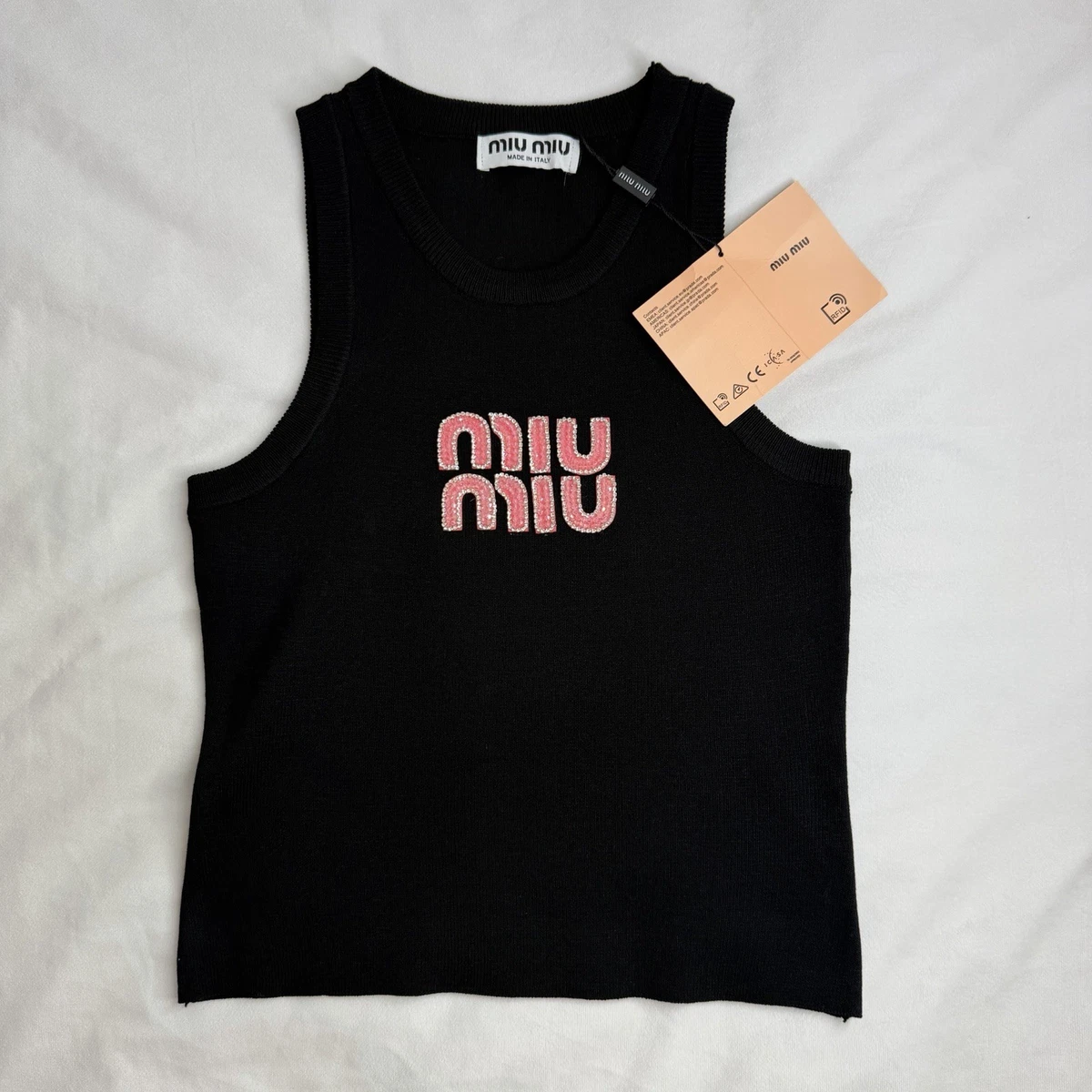 miu miu ブラック タンクトップ　S Miu Miu ロゴ タンクトップ | ブラック | FARFETCH JP