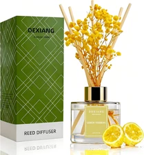 Reed Diffuser Set - 3.38 Fl Oz Lemon Verbena Premium Scented Oil with Preserved 