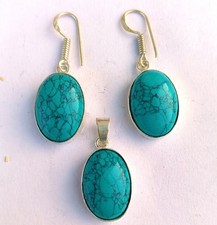 Sale Turquoise Gemstone Earring Pendant Set 925 Sterling Silver Plated Jewellery