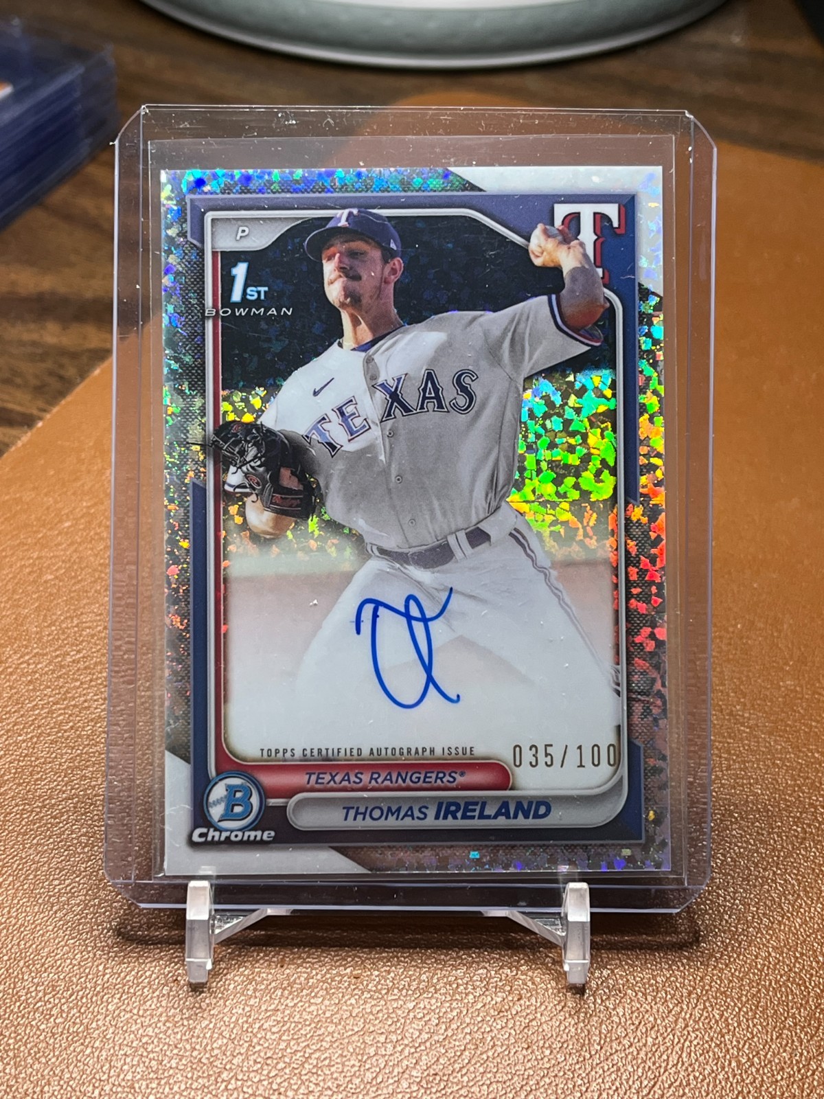 Thomas Ireland 2024 Bowman Chrome #CPATI mini diamond 1st RC auto 35/100 Rangers