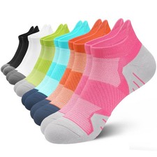 6 Pairs Ankle Compression Socks for Women Cushioned Running Socks with Arch S...