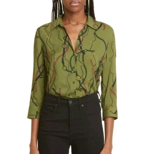 L'agence Camille BLouse Antas Belts Buckle Equestrian Olive Green Size Medium - Imagen 2 de 9