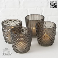 Windlicht Teelichthalter Marilu Grau Glas HöHe 7,5Cm -4Er Set - 2002930