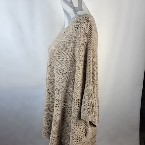J Jill Poncho Kimono Sleeve Open Weave Beige/Light Brown Size XL-3X Sweater - Picture 8 of 10