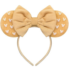 Khaki Fuzzy Mouse Ears Headband for Women, Cute Beads Headband with Bows Hallowe