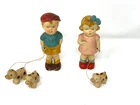 Adorable Vintage Bisque 4" Dolls with Their Puppies Made in Occupied Japan