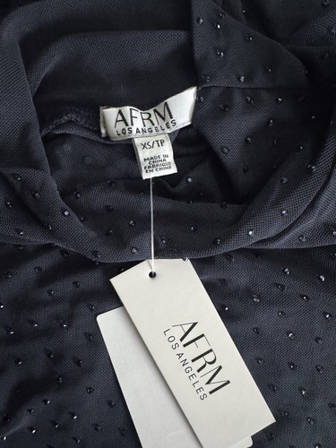 AFRM Damen T-Shirt Langarm Mesh Mockneck Strass Navy Blau XS - Bild 2 von 4