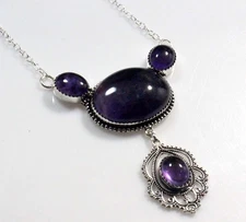 Exclusive Natural Amethyst 925 Silver Plated Necklace 19" Exquisite Gift JW