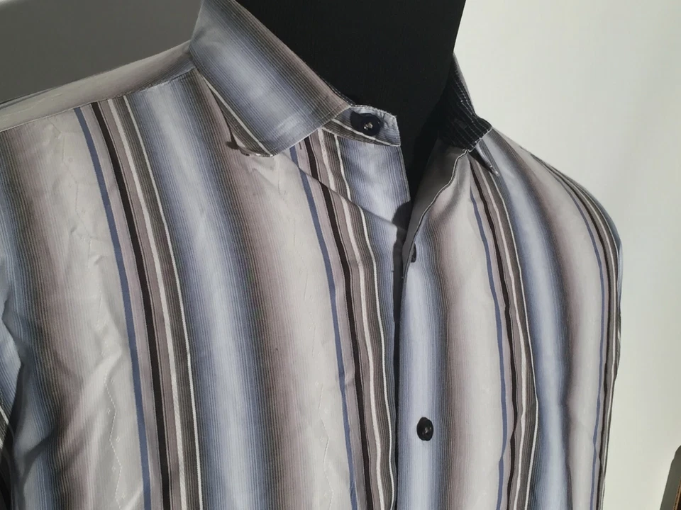 Camisa Tommy Bahama Azul Plata Blanco Mezcla Seda Grande Manga Larga Botón Delantero Foto 2 de 4