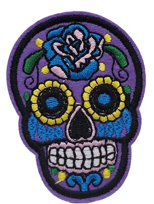 American Brand Small Purple Day of the Dead Sugar Skull Sew On Iron On Patch New