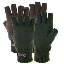 Thinsulate Lined Knitted Gloves Fingerless Mitts Thermal Winter Black Green