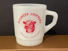 Vintage Fire King Pioneer Shippers Sioux Falls, Stock Yards Milk Glass Mug