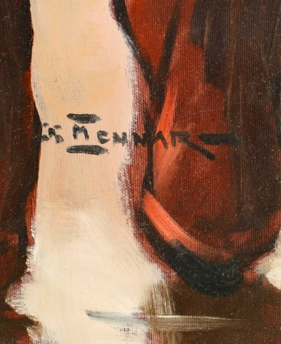 unleserlich signiert Mennar Monnar Ölgemälde zwei Männer expressiv Rahmen 96x75 - Picture 4 of 5