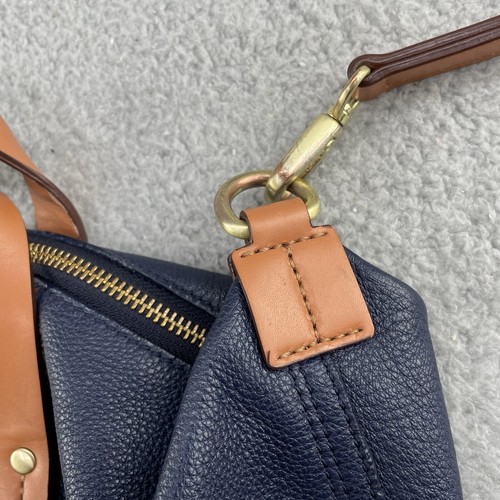 Gap Leather Shoulder Bag Womens Large Blue Gray Canvas Multi Pocket Travel Gym - Picture 10 of 17
