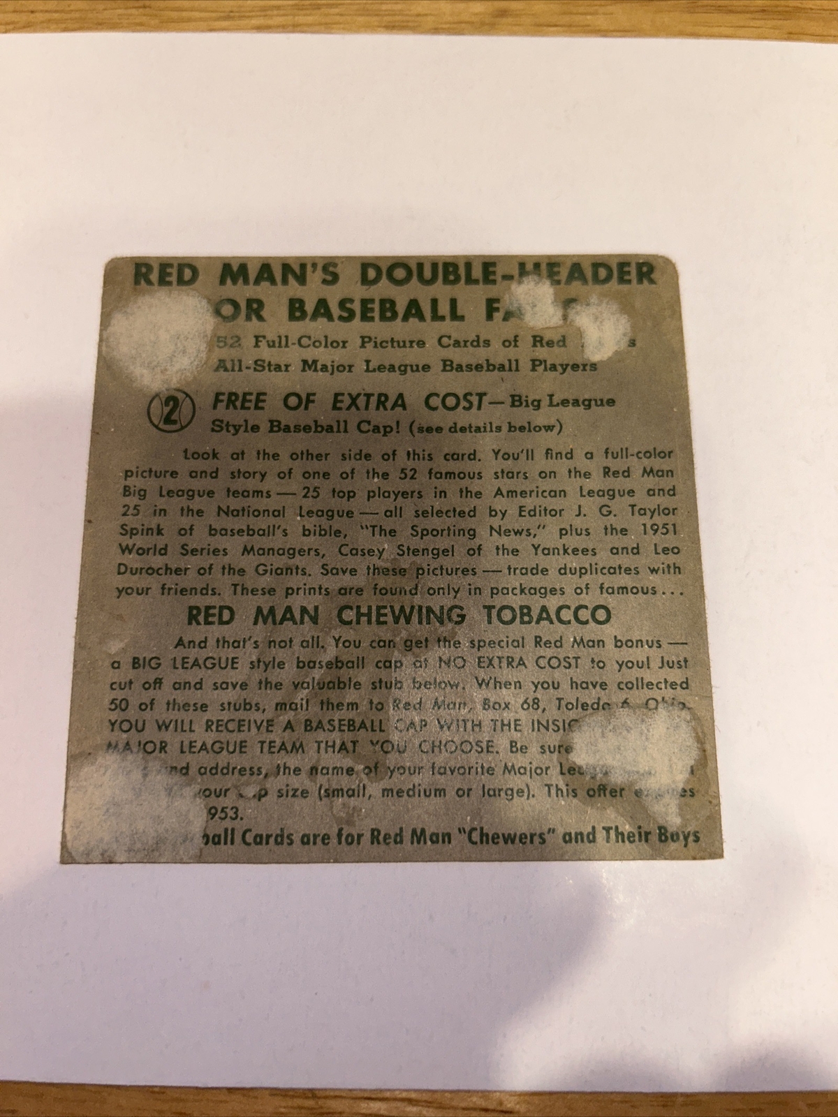 1952 RED MAN STAN MUSIAL Tabaco card St. Louis Cardinals Ball Of Fame HOF - Picture 6 of 10