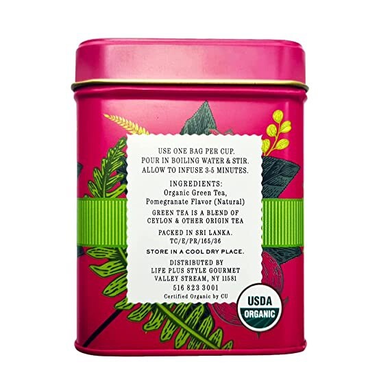 The Secret Garden USDA Organic Pomegranate Green Tea 50 Bags 2.64 OZ EXP 03/26