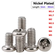 M1.4 - M5 Pan Head Phillips Machine Screws GB818 3-30mm Long Nickel Plated Steel