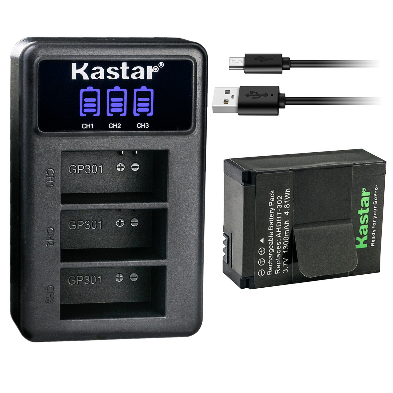 Kastar Battery Triple Charger for GoPro AHDBT-302 HD HERO3 Hero 3 Hero 3+ Hero3+