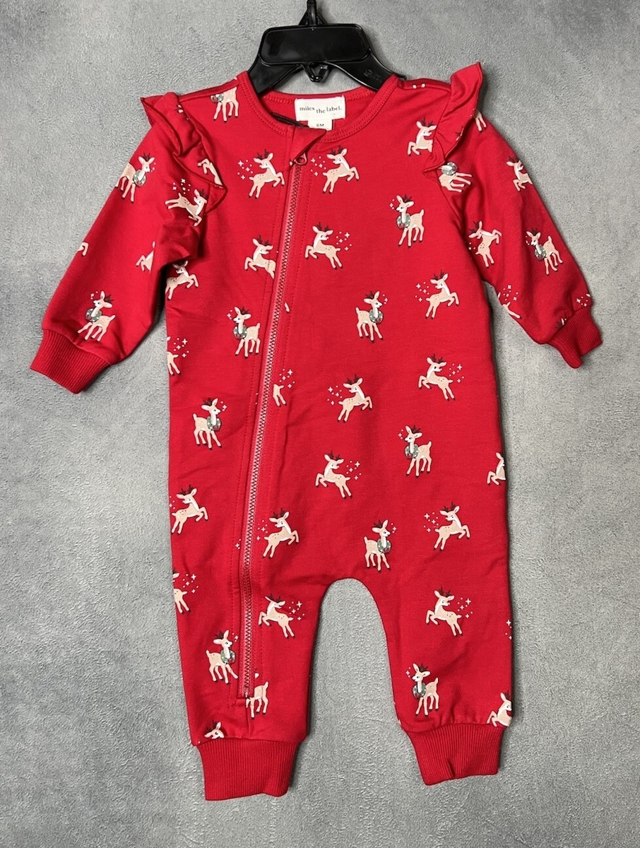 ハッピー Miles The Label Baby Girl 6 Mo Reindeer Print Red Coverall