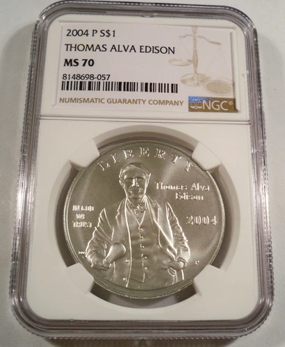 2004-P NGC MS70 SILVER DOLLAR THOMAS EDISON COMMEMORATIVE MS 70 S$1