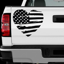 US American Flag Heart sticker All size regular Chrome Mirror Vinyl Colors