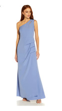 ADRIANNA PAPELL Luna Crepe Draped Gown Misty Peri Size 6