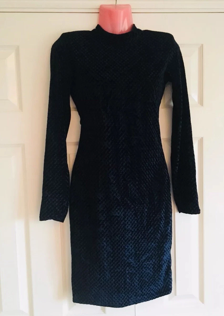 Navy Blue Crushed Velvet High Neck Long Sleeve Mini Dress Primark