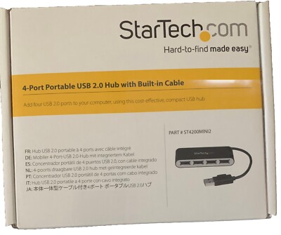 StarTech 4 Port USB 2.0 Hub with Built-in Cable ST4200MINI2