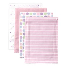 Luvable Friends Baby Girl Cotton Flannel Receiving Blankets Pink Polka Dots 4-Pk