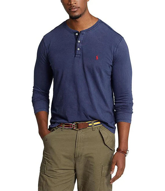 Поло Ralph Lauren из трикотажа Henley с длинным рукавом круизный темно-синий XXL 17990₽
