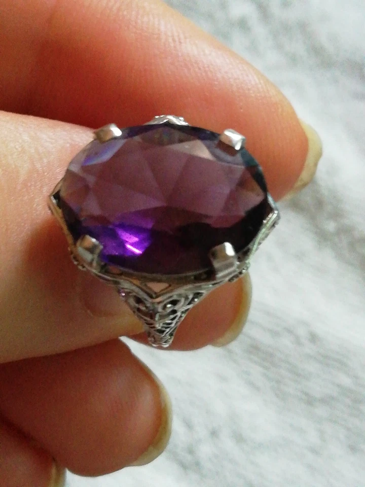 Anello Argento Con Ametista Naturale Mis 8 Americana - Immagine 3 di 4