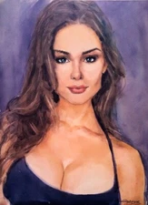 Original watercolor painting. Beautiful girl portrait. Minimalist  illustration