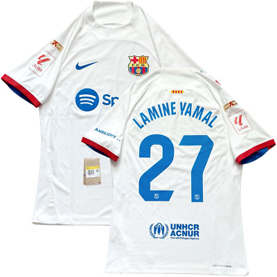 2023/24 Barcelona Authentic Away Jersey #27 Lamine Yamal Small Player Issue Kit